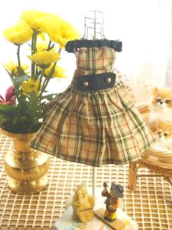 フェレット洋服・チェック・ベージュ１