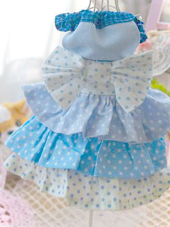 フェレットの洋服・服・お姫様・ふりふり水玉・青１