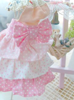 フェレットの洋服・服・お姫様・ふりふり水玉・ピンク１