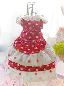 フェレットの洋服・服・お姫様・ふりふり水玉・赤白１