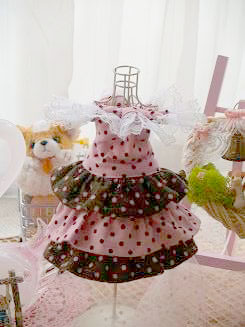 フェレットの洋服・ふりふり・水玉・ピンク茶色