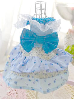 フェレットの洋服・服・お姫様・ふりふり小花・青１