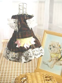 フェレットの洋服・ウェイトレス・茶色のチェックレース１