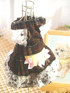 フェレットの洋服・ウェイトレス・茶色のチェックレース２