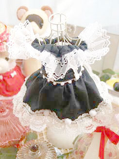 フェレット洋服・流れるレースの縁取り・黒に白１