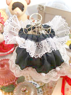 フェレット洋服・流れるレースの縁取り・黒に白２