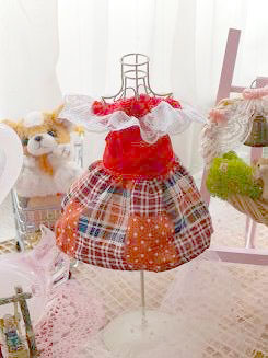 フェレット洋服・パッチワーク柄・赤茶色