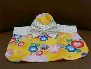 フェレット浴衣・黄色いあじさい＋緑水玉の帯２